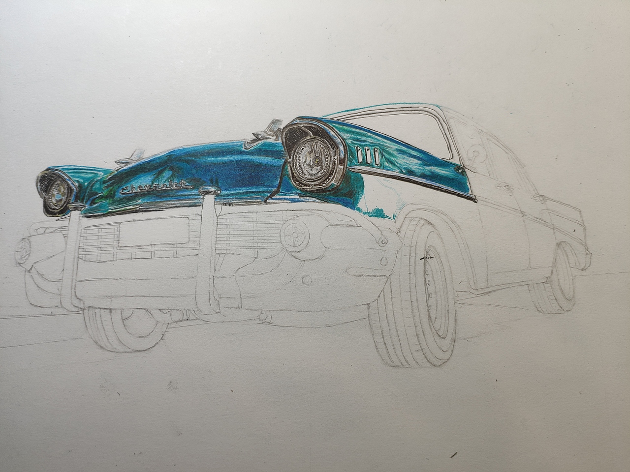 雪佛兰贝莱尔1957（图ZMTI1NjY2OTQ4） - 绘画 - 站酷设计师ST石头FIT原创素材 - 站酷ZCOOL