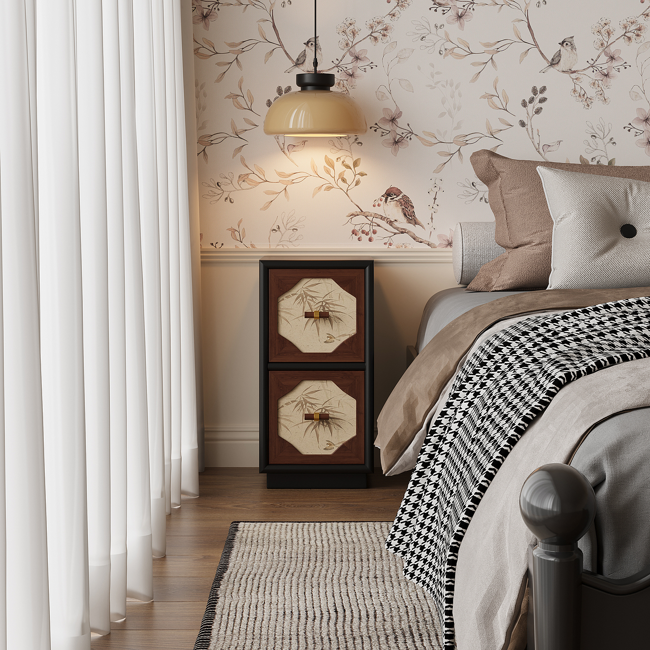 中古竹叶窄款床头柜