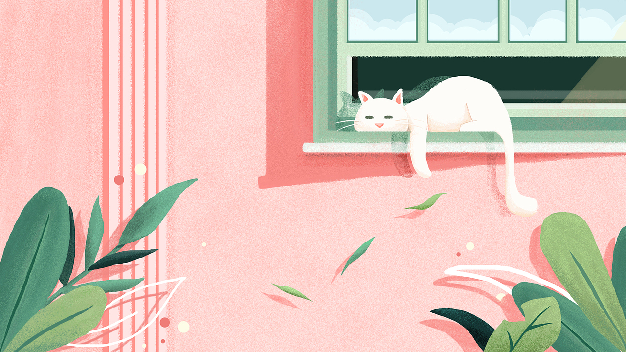 窗台的猫咪mina鼠绘插画作品