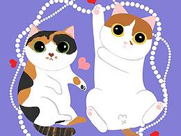 小七猫和小糖猫的IP形象设计-T恤