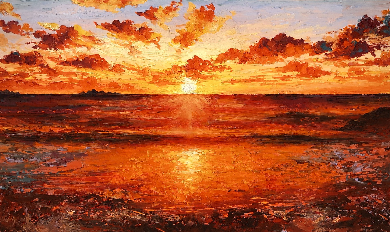 油画棒/落日与海