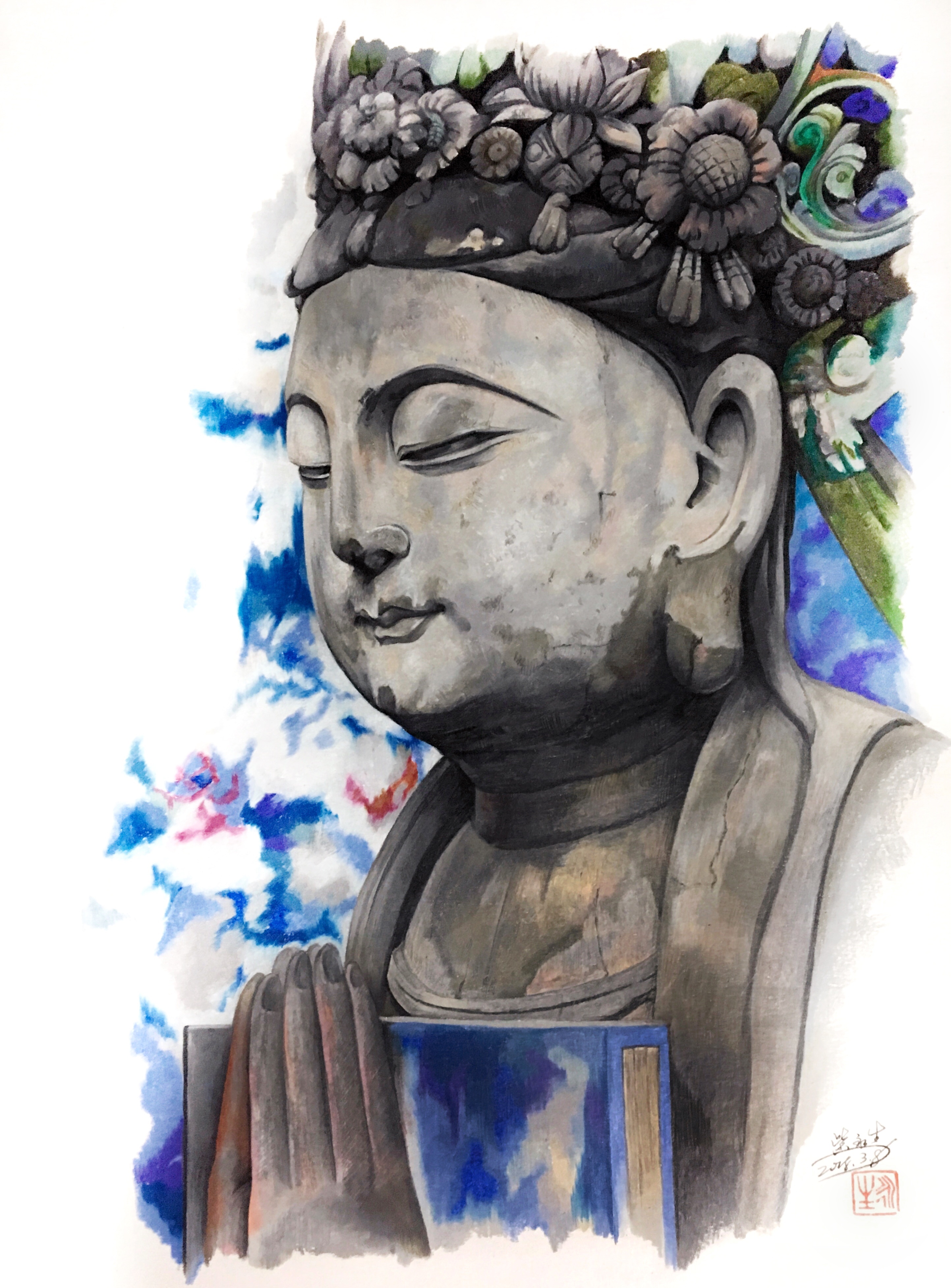 彩铅手绘观音造像