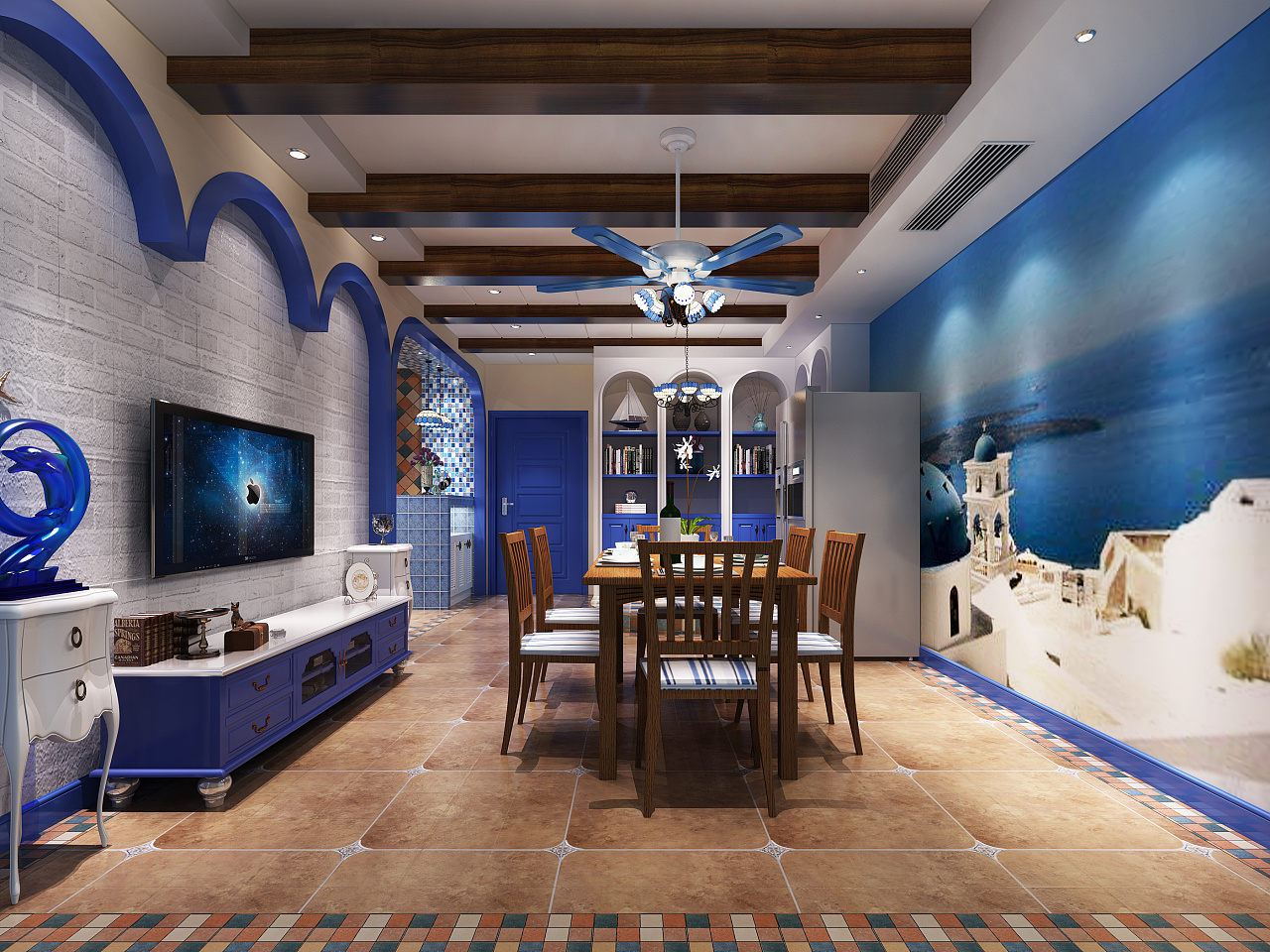 地中海客餐厅吊顶图片 – 设计本装修效果图