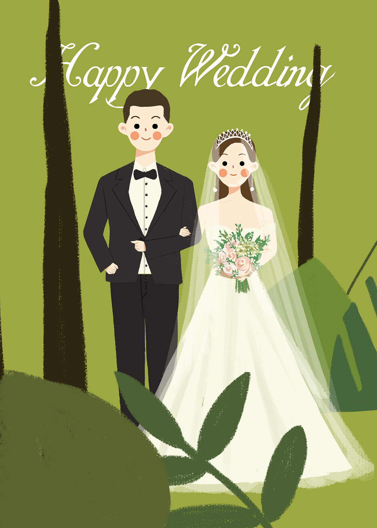 婚礼请柬插画定制（图ZMTQwOTUzMTgw） - 艺术插画 - 站酷设计师笑里风月原创素材 - 站酷ZCOOL