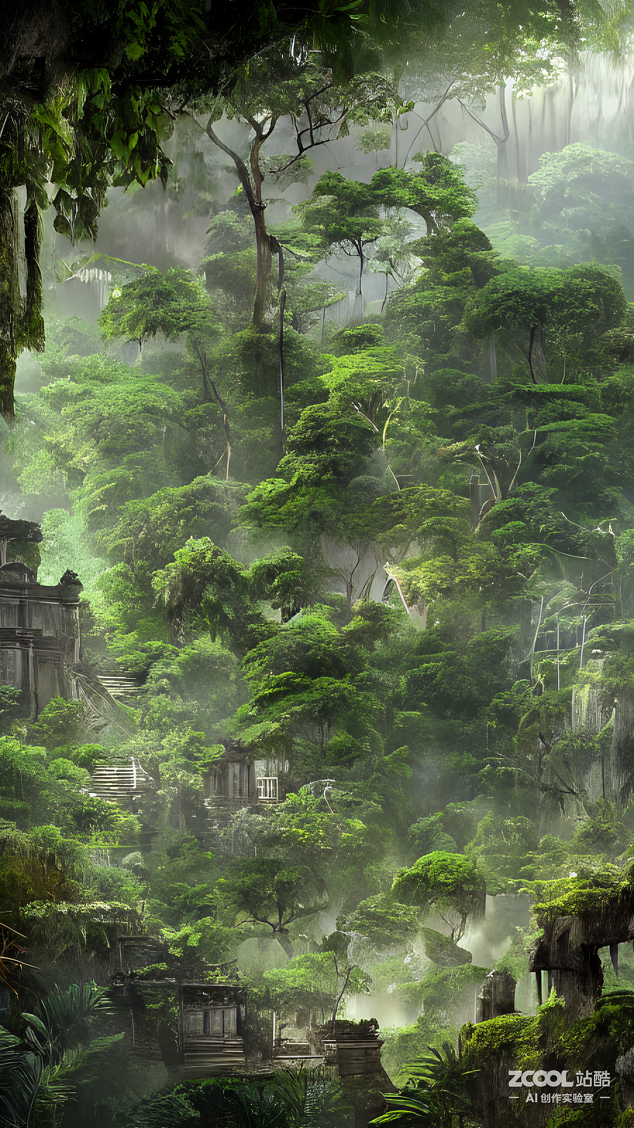#AI创作实验室#热带丛林中的遗迹（图ZMzIyMDczMDcy） - AI作品 - 站酷设计师MIAO喵JANELIN原创素材 - 站酷ZCOOL