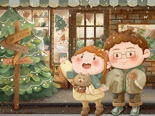 圣诞节室外场景原创系列插画