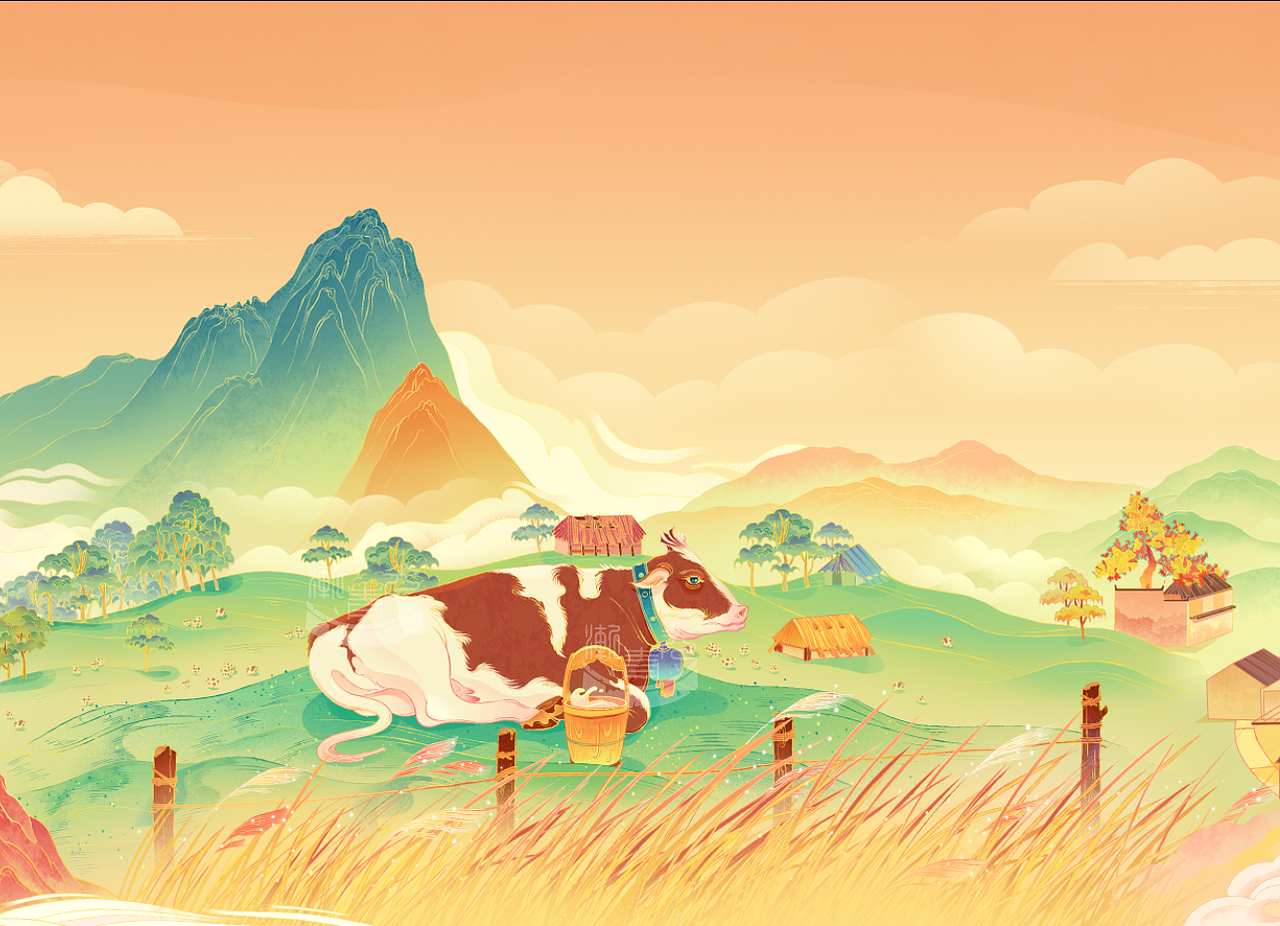 五牛绘|辛丑牛年新年插画（图ZMjM4NDAzNjI0） - 商业插画 - 站酷设计师渐青光原创素材 - 站酷ZCOOL