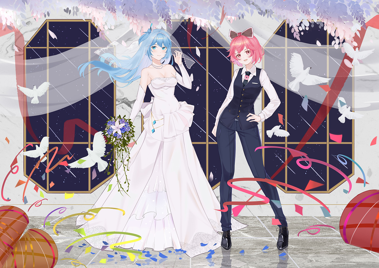 灵魂少女婚礼花嫁红蓝cp