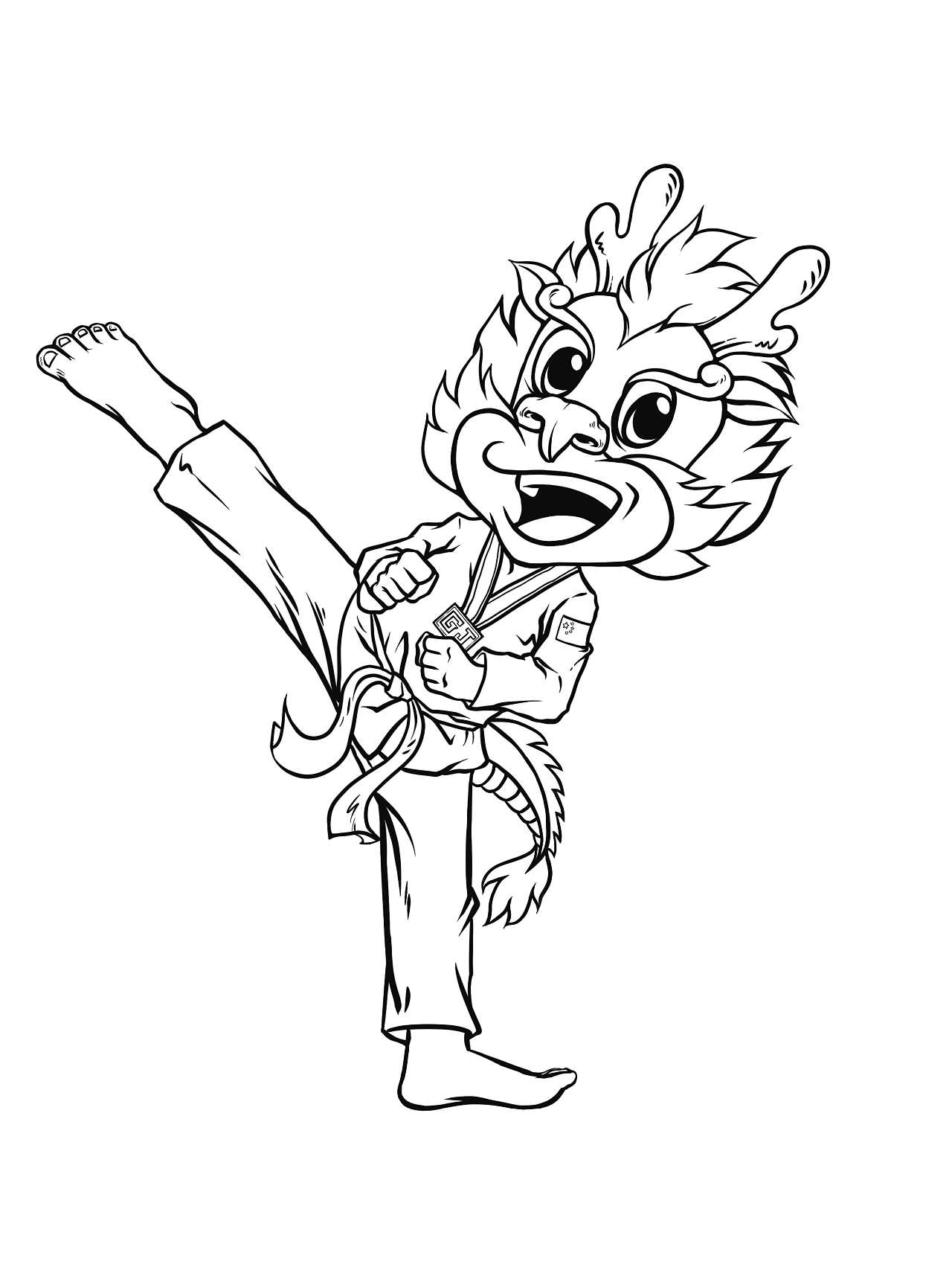 帮忙画一个形象物,他比较喜欢龙这个元素,说要结合跆拳道的动作,便于