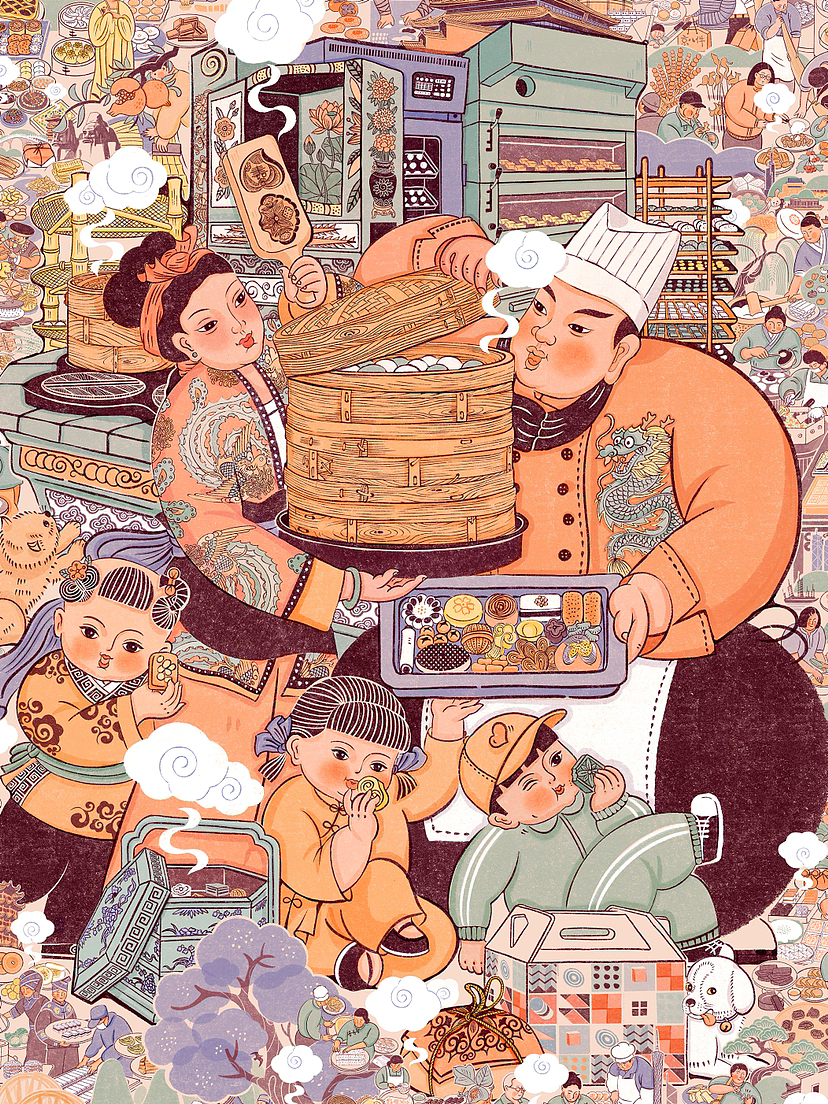 点点心意暖九州——中华传统糕点掠影（图ZMzY5MTkzMzY4） - 艺术插画 - 站酷设计师邵小花卷原创素材 - 站酷ZCOOL