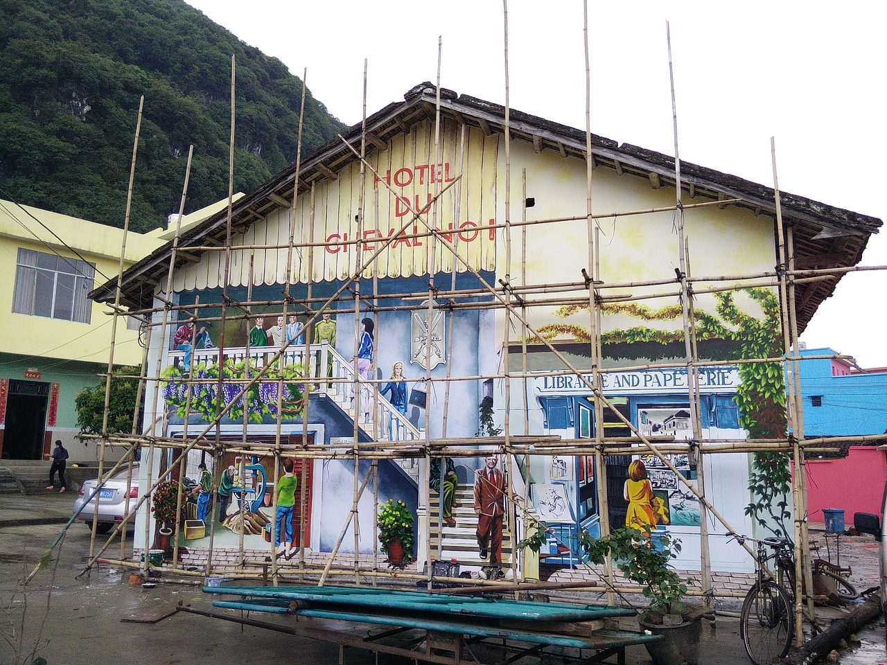 小镇旅社 创意3D画墙绘壁画设计绘制