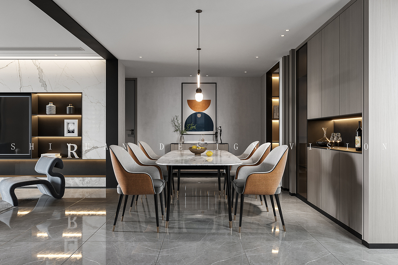 轻奢标签效果图餐厅客厅现代风格客餐厅corona3d效果图作品信息创作