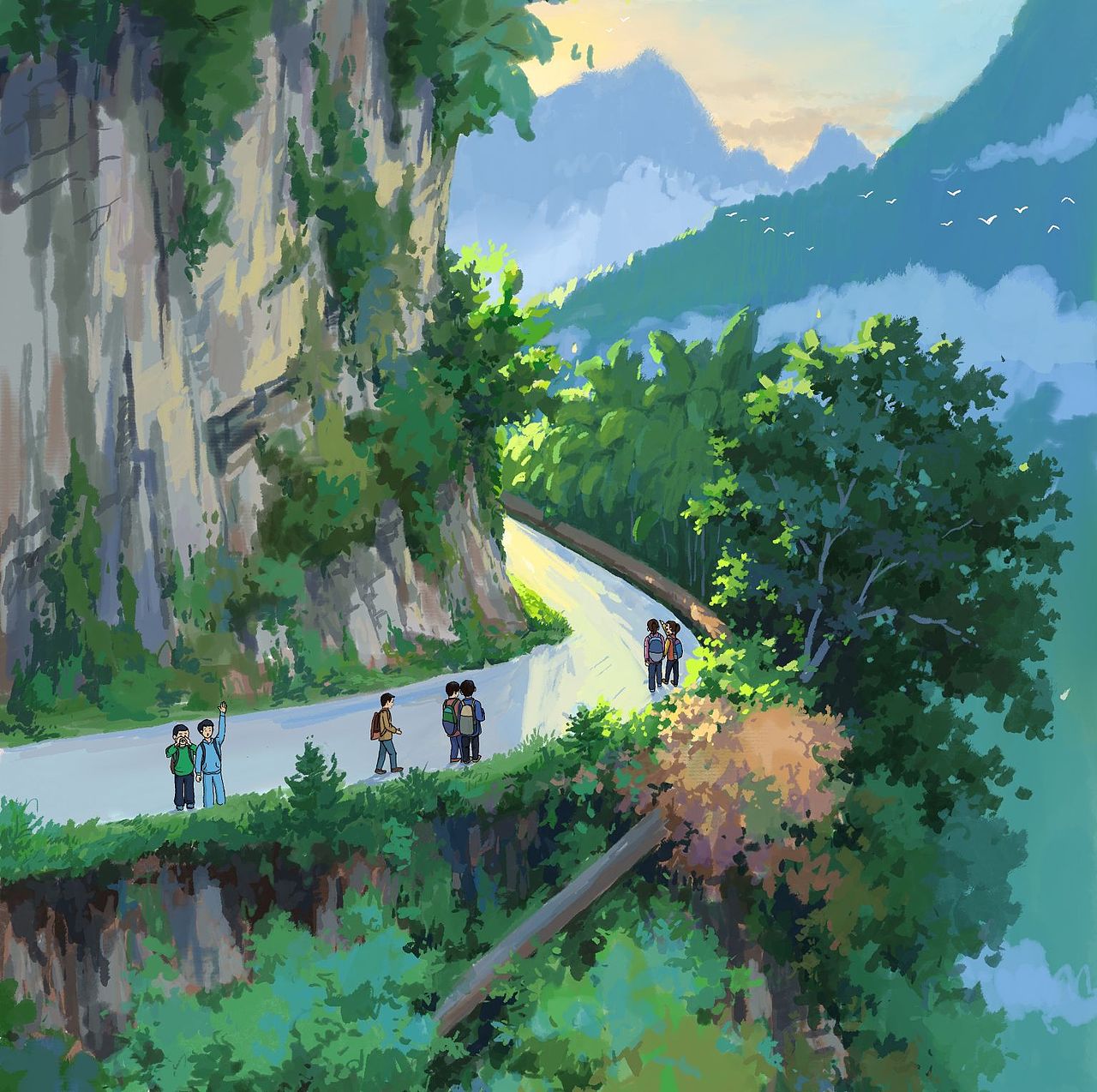 回忆童年，上学时的场景。（图ZMzQyNjk5MDM2） - 艺术插画 - 站酷设计师南宝山高师原创素材 - 站酷ZCOOL