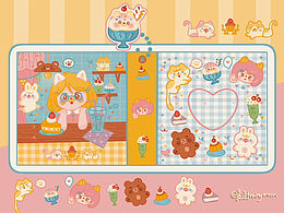 卡冊設計｜貓貓女孩甜品店