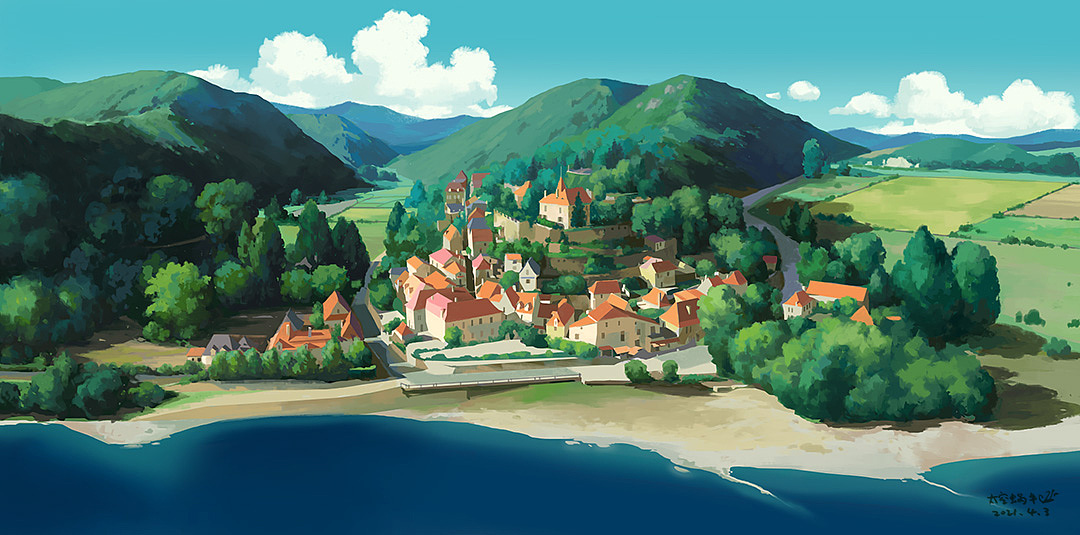 举报78分享原创作品插画创作习作唯美水彩动漫场景板绘动画概念街道海