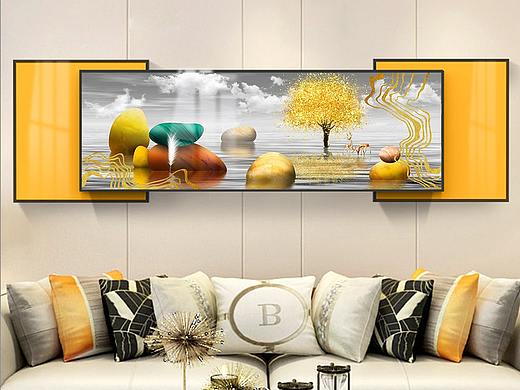 新中式抽象客厅画装饰画发财鹿客厅异形挂画