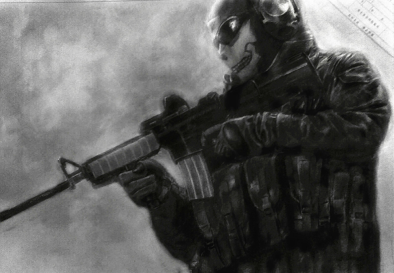 首先这张是我高三时期画的,那会特别喜欢使命召唤,也画了里面的角色"