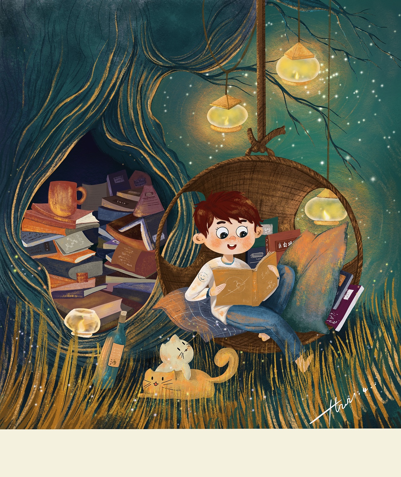 爱看书的小男孩