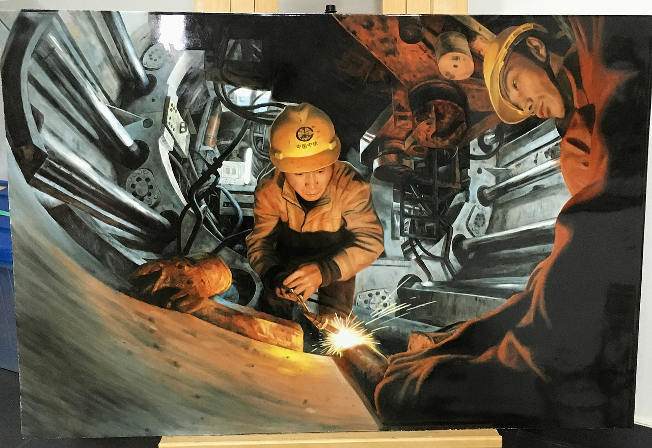 瓷板画 《盾构机维修》（图ZOTI1ODQxNjQ=） - 绘画 - 站酷设计师郝有财原创素材 - 站酷ZCOOL