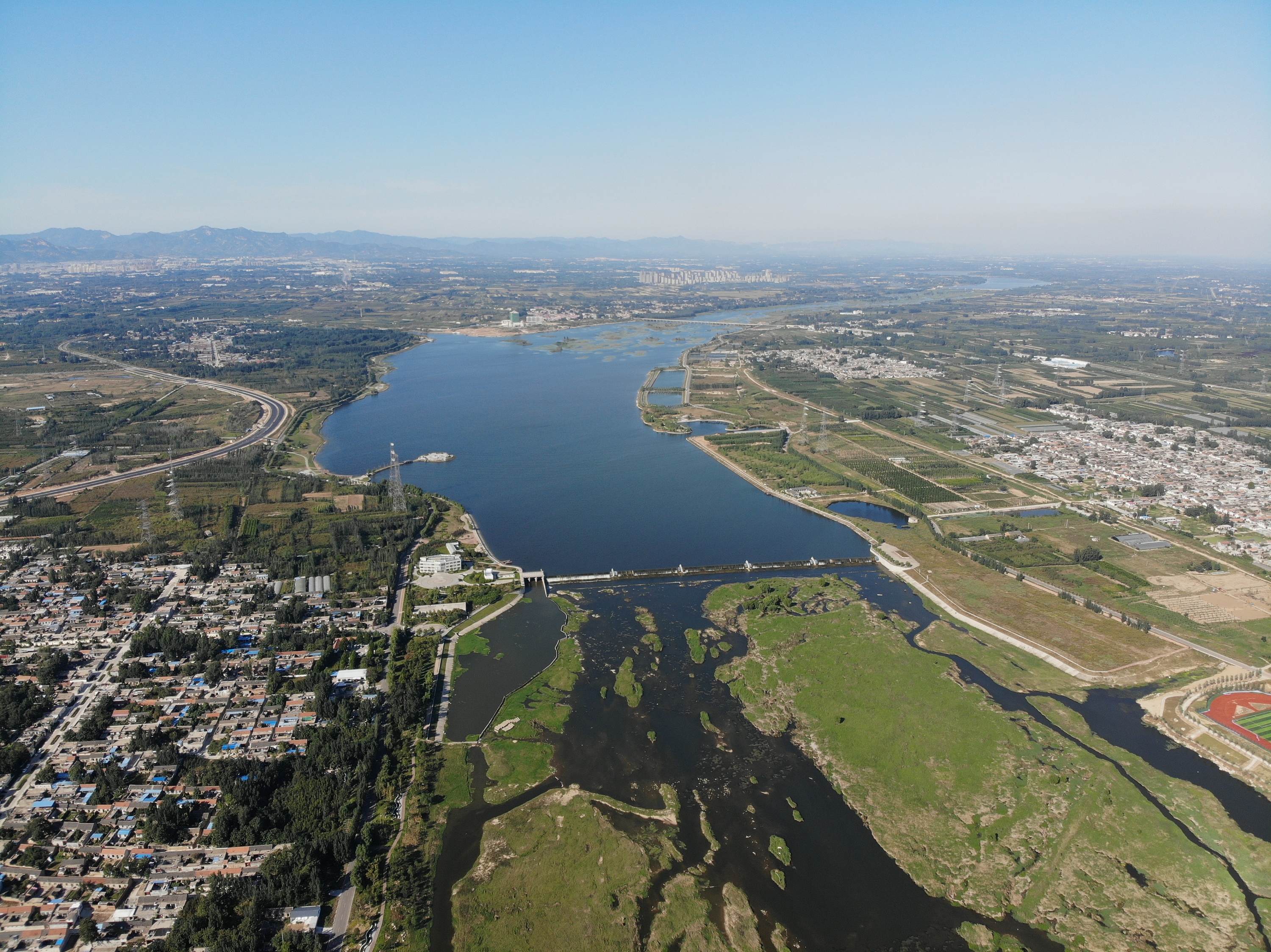 泰安大汶河湿地公园北集坡湿地公园航拍美丽风景