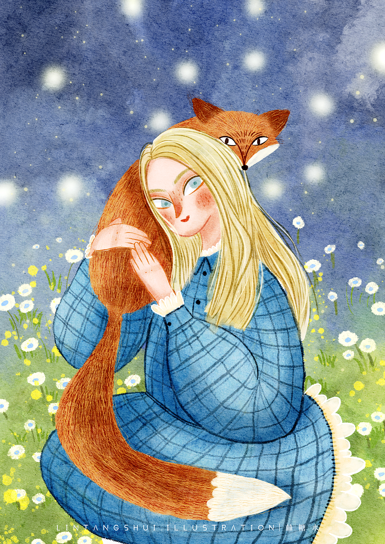 绘本风插画|少女与狐狸🦊
