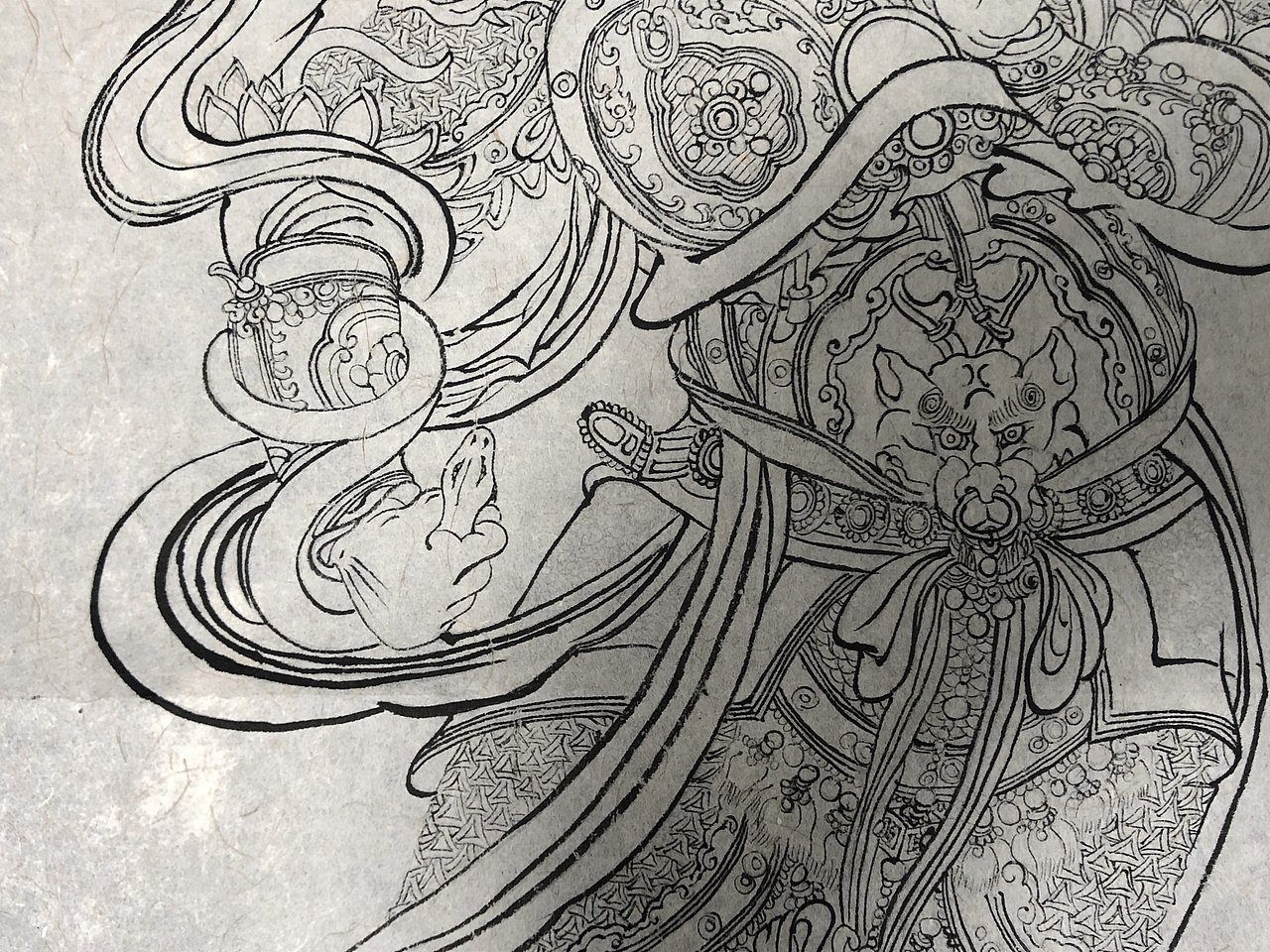 手绘法海寺壁画之广目天王白描图