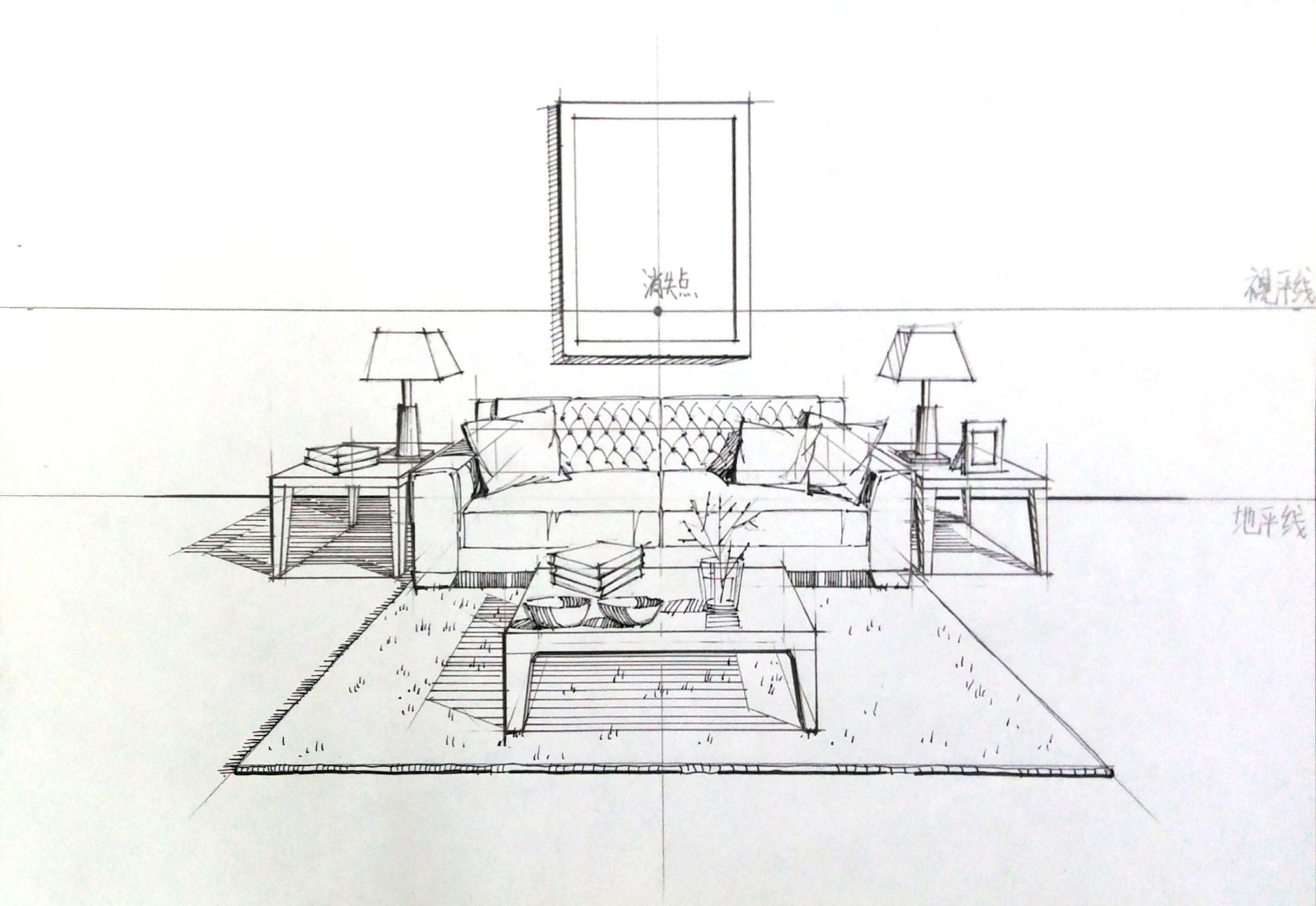 室内手绘线稿单体简单图片