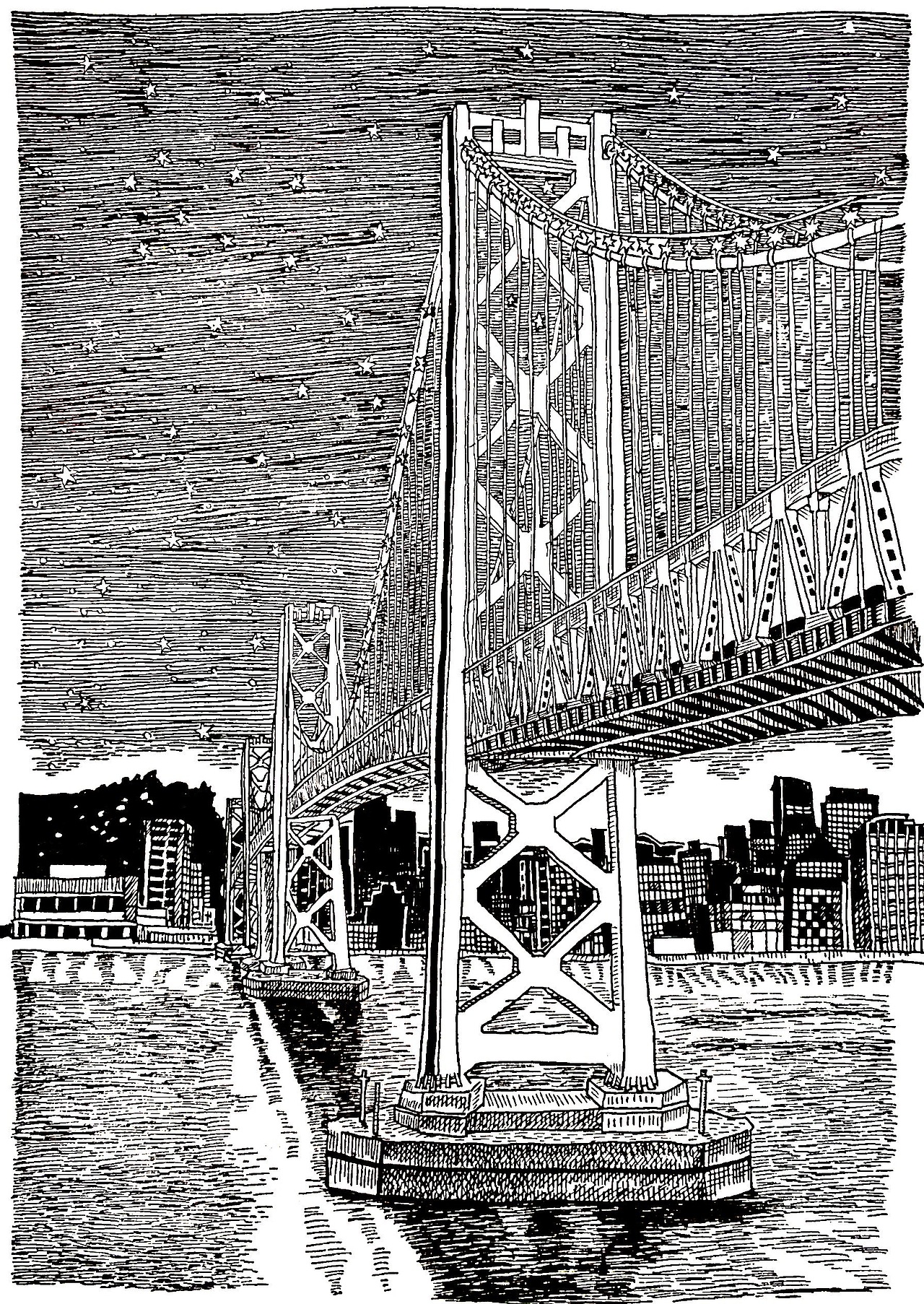 【钢笔画】旧金山大桥