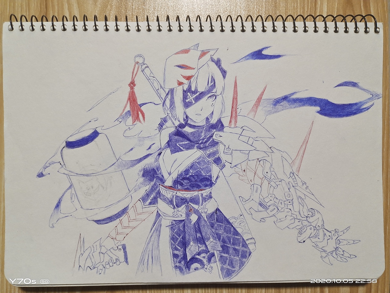 王牌战士 手绘御前稻荷 银 素描 圆珠笔