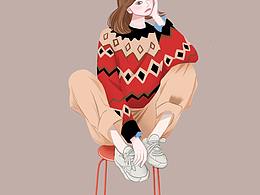 坐在凳子上的女孩