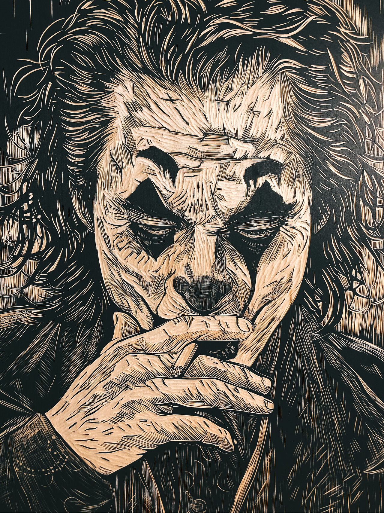 新作品来啦手工雕刻黑白木刻版画小丑