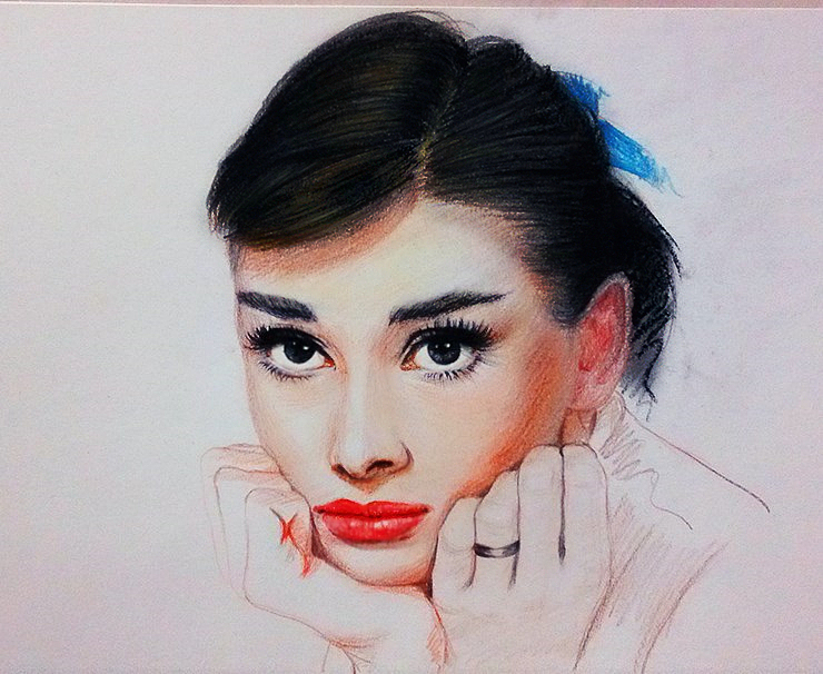 奥黛丽赫本彩铅名人肖像带视频