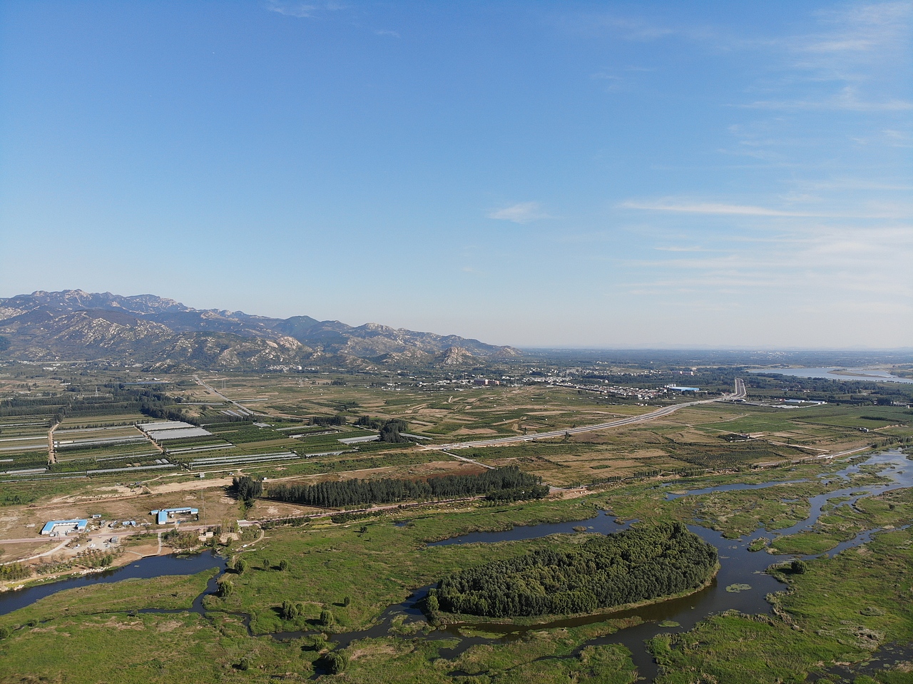 泰安大汶河湿地公园 北集坡湿地公园航拍美丽风景