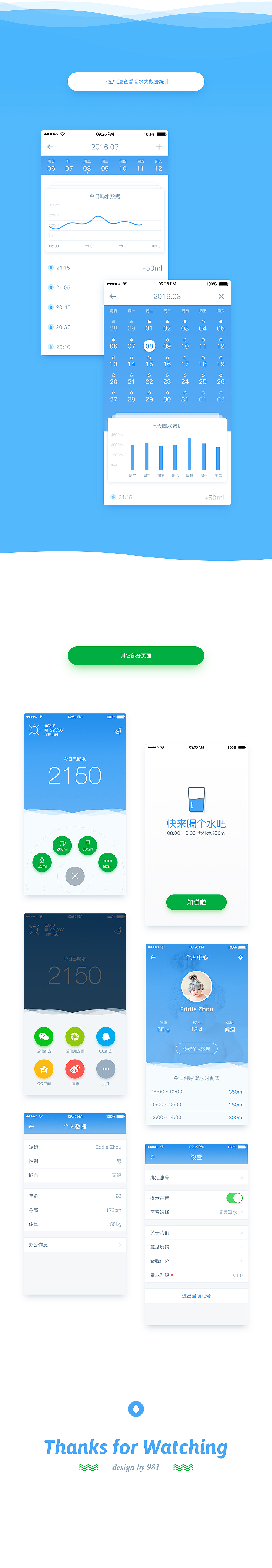 健康喝水小助手App(图ZNDgwNjk5OTI=) - APP界面 - 站酷设计师玖八壹原创素材 - 站酷ZCOOL