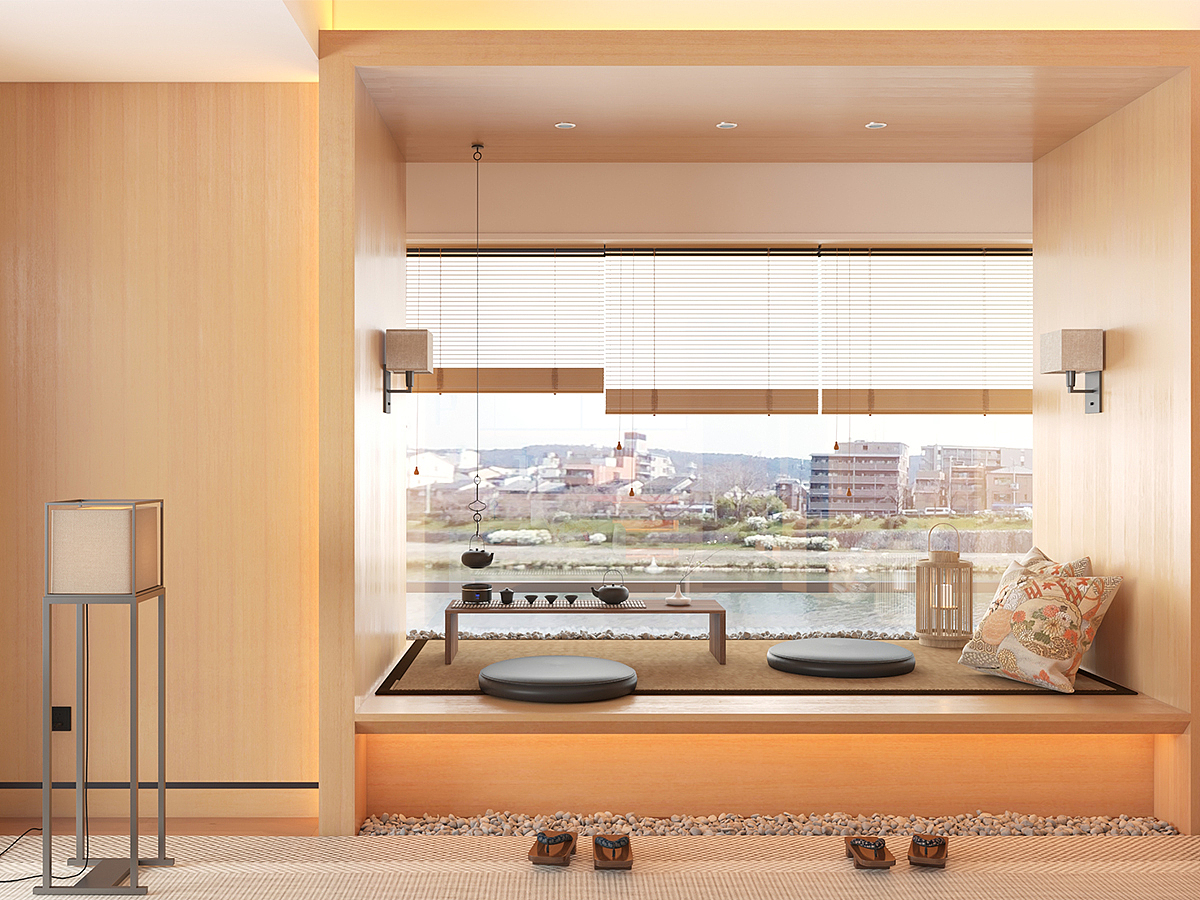 飘窗处围裹的木饰面自然温润，营造出亲切而舒适的氛围。