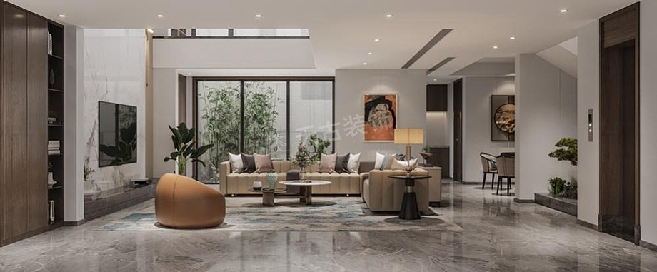 重庆公园大道上府合院别墅装修,现代轻奢风设计效果图