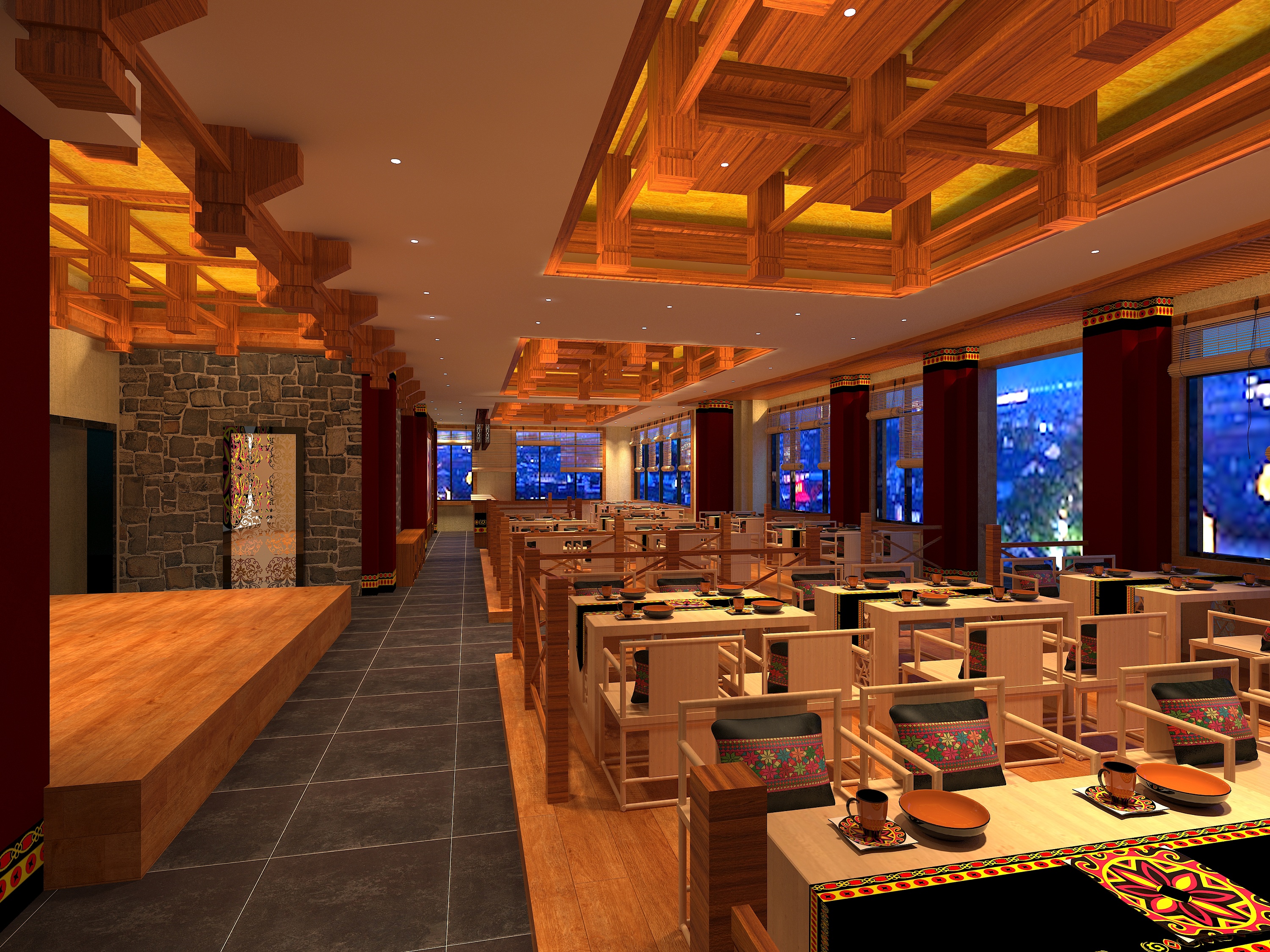 红的像火的民族餐厅