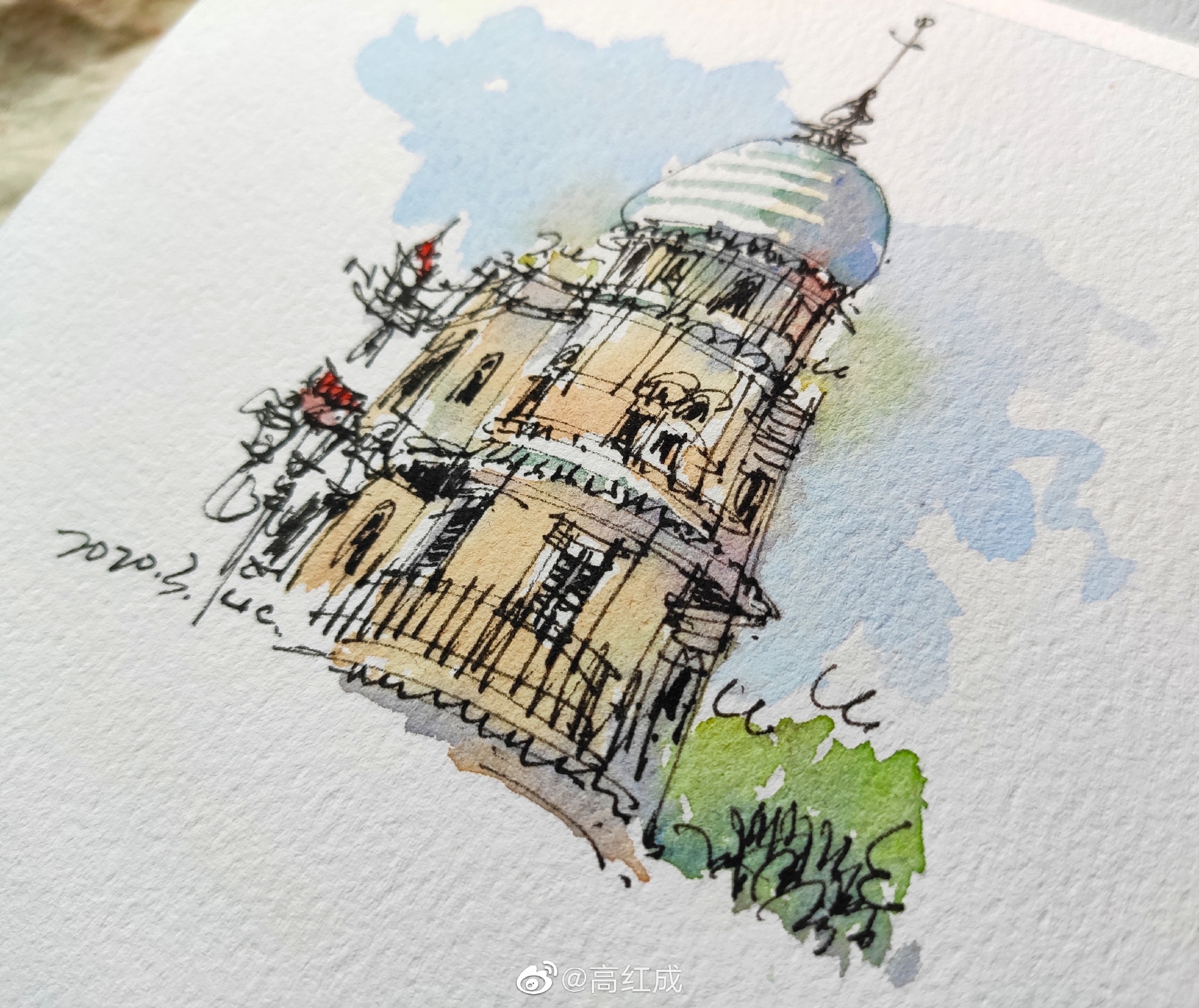 钢笔淡彩建筑风景速写