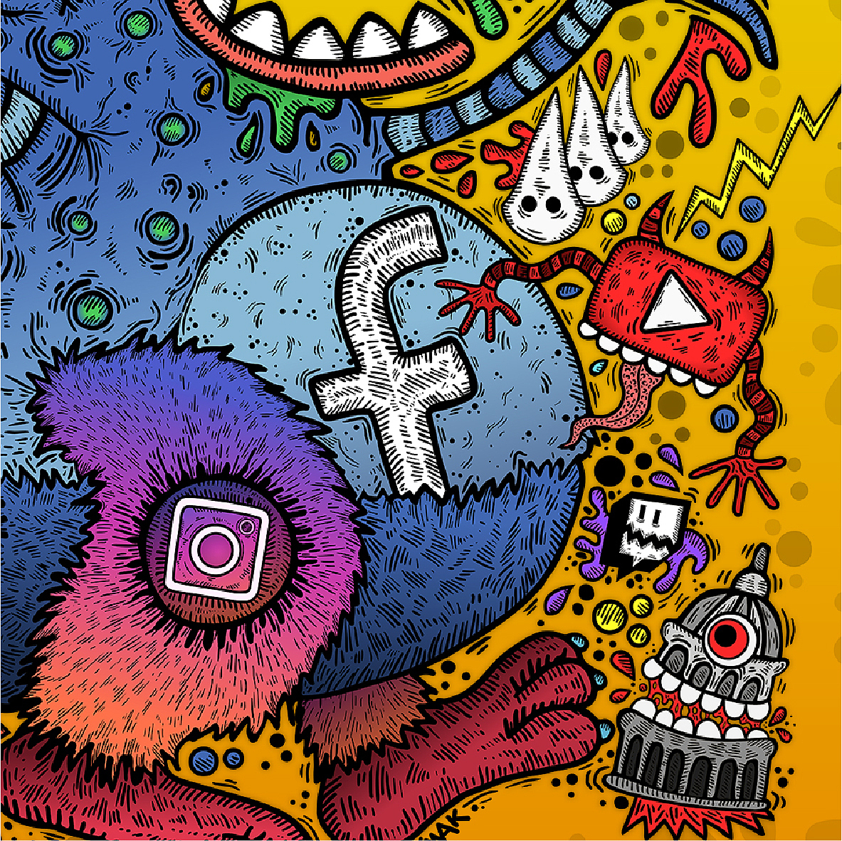 特朗普大战社交网络(图ZMjY1OTkzNjg0) - 新锐潮流插画 - 站酷设计师SKWAK原创素材 - 站酷ZCOOL