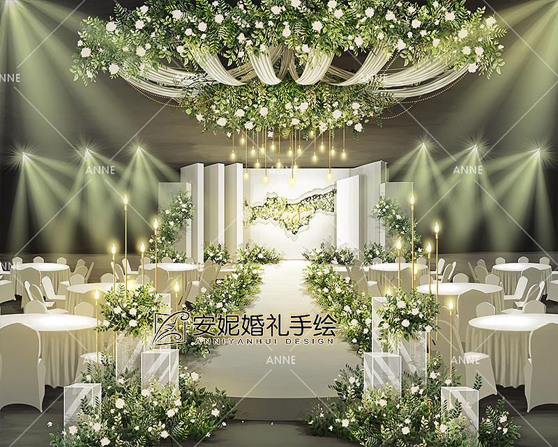 嫩绿色婚礼手绘（图ZMTY0NjMwOTUy） - 舞台美术 - 站酷设计师安妮婚礼手绘原创素材 - 站酷ZCOOL