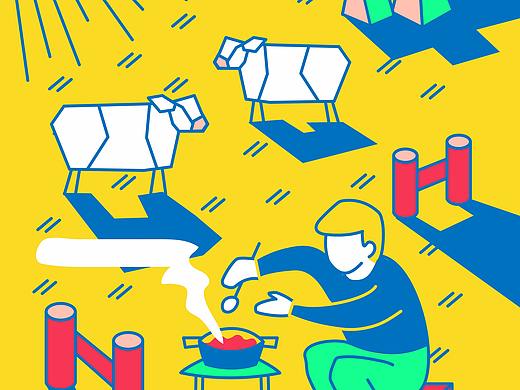 肥牛类餐厅装饰插画-系列一