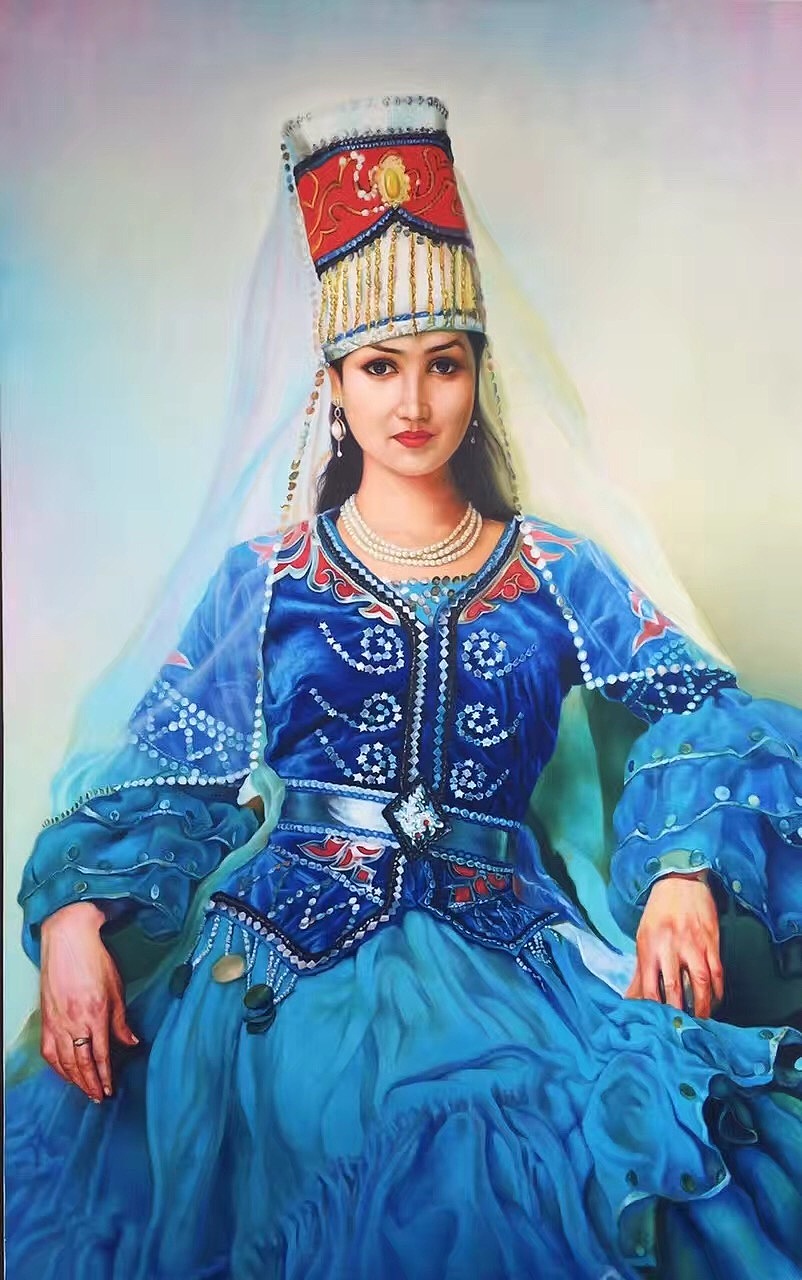 油画作品蓝裙贵妇人