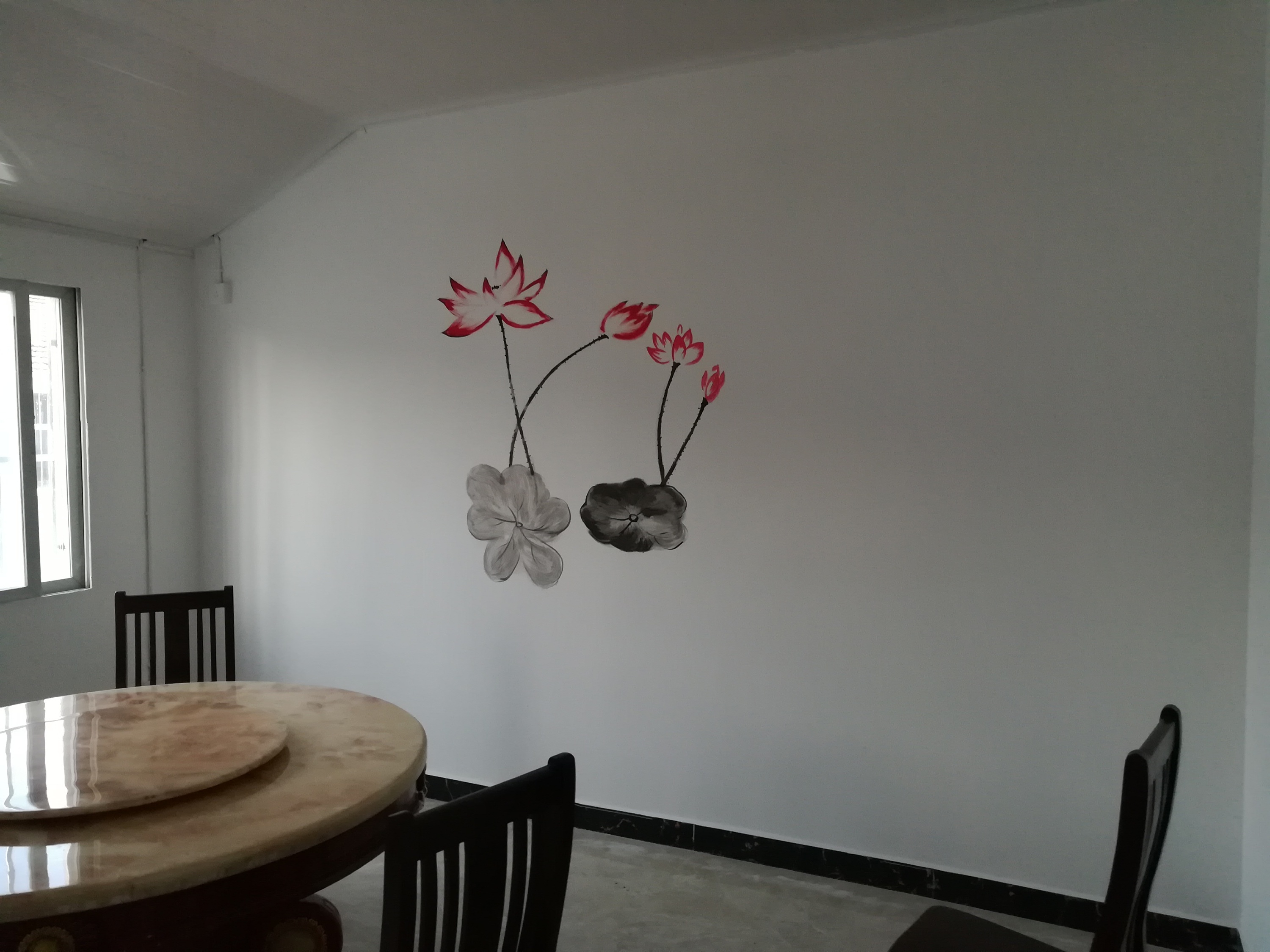 安徽全农家乐小包间墙绘a 餐厅墙绘中式水墨画价格便宜