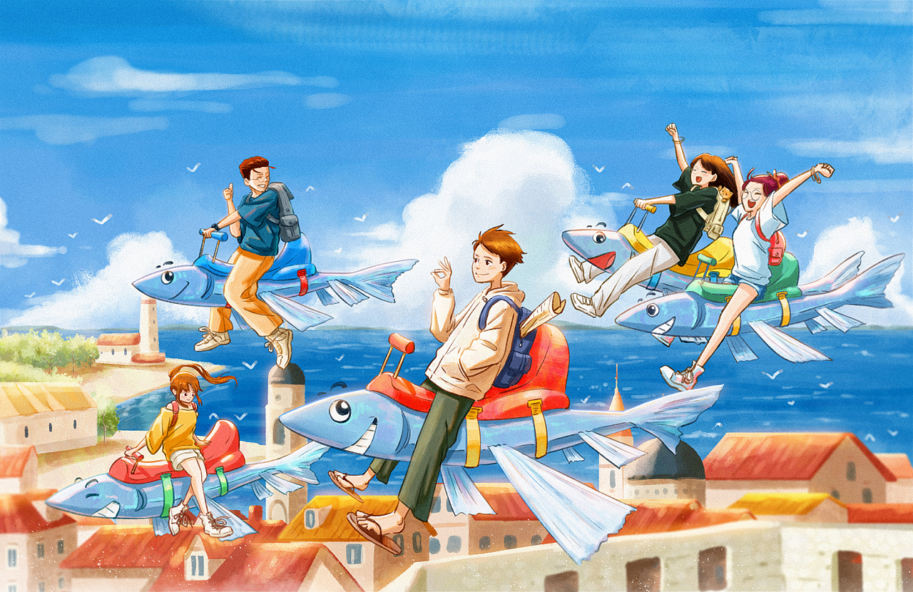 飞吧,一起去旅游吧|插画|创作习作|郁闷的小简希 - 原创作品 - 站酷