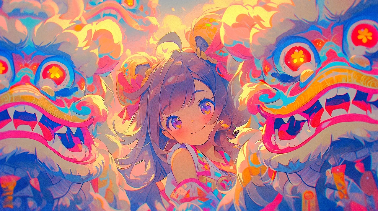 AI绘画 MJ niji5 舞狮