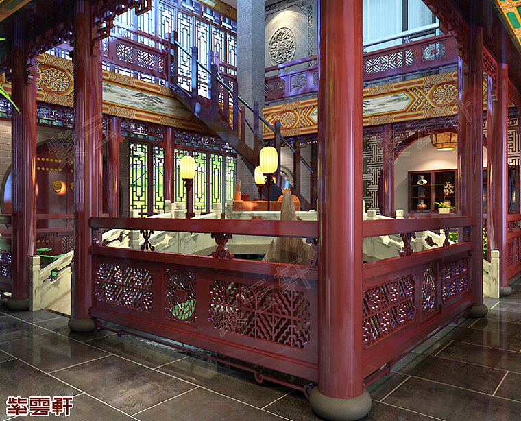 别墅传统中式装修走廊