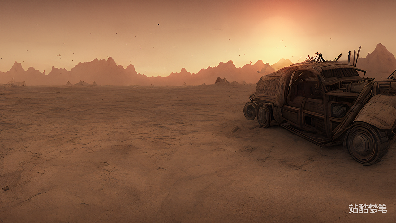 废土,朋克,疯狂的麦克斯,沙漠,公路,战车,狂野,日落,极高细节,电影打光