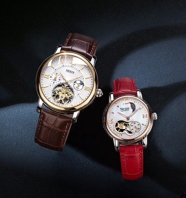 手表摄影/NESUN尼尚机械情侣表镂空时尚防水手表