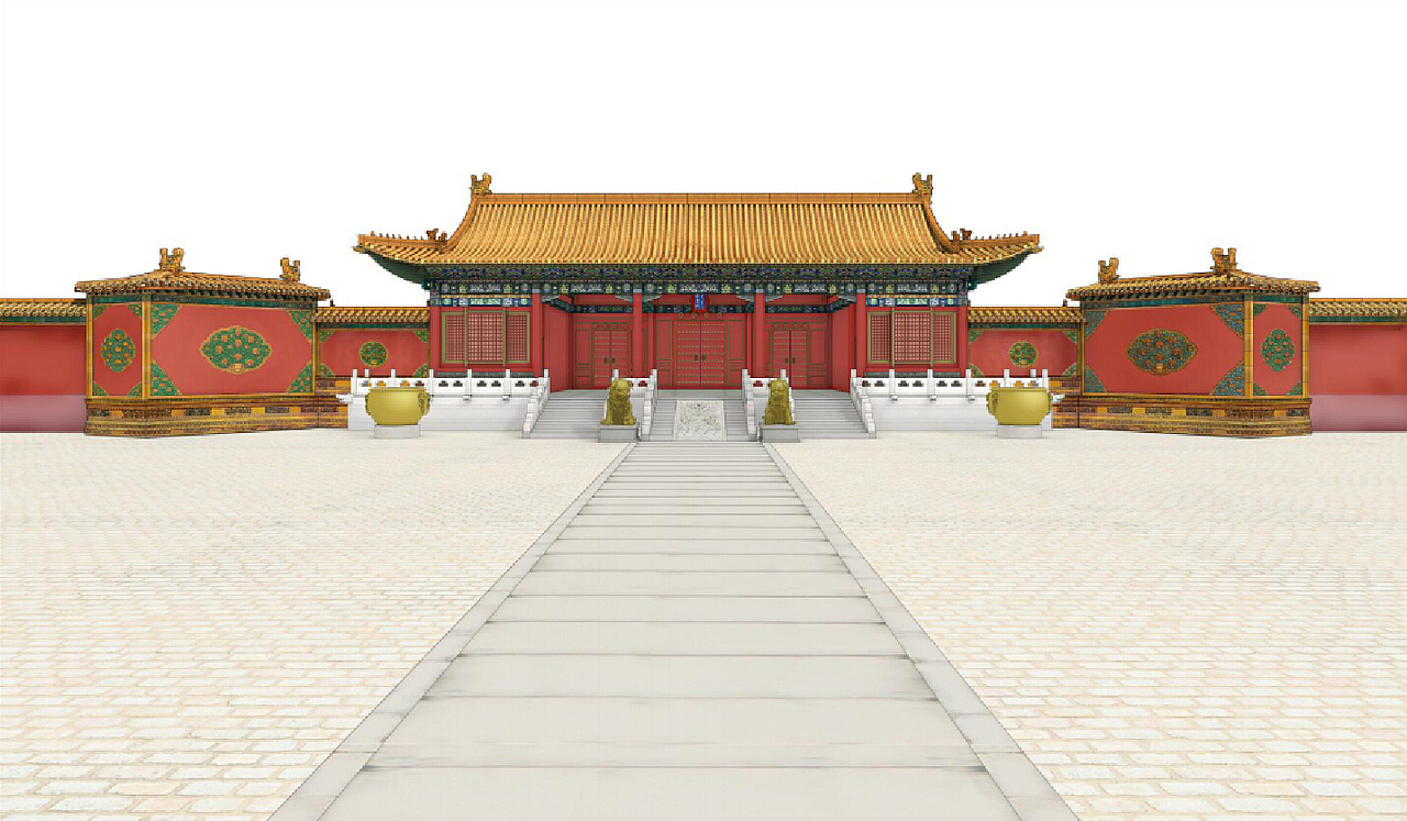 故宫博物院内古建工笔画