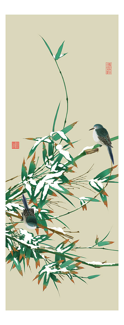 纯painter软件手绘，工笔花鸟雪竹图（图ZMzY2NjQ0MDQ=） - 绘画 - 站酷设计师凌粤轩原创素材 - 站酷ZCOOL